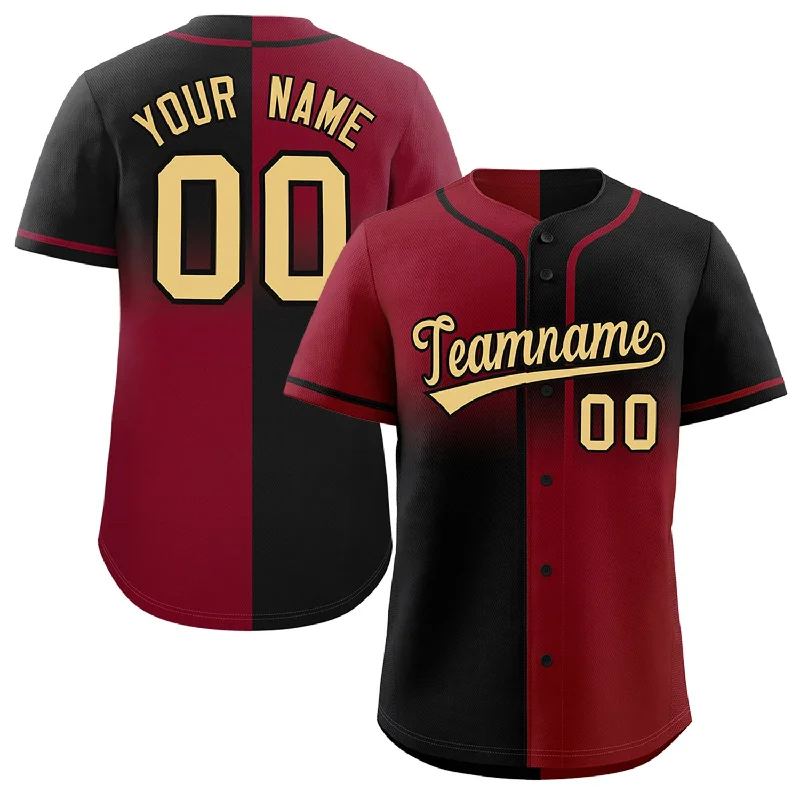 Personalized Baseball Jersey For Custom Team Wear-Custom Black Crimson Personalized Symmetrical Gradient Design Authentic Baseball Jersey