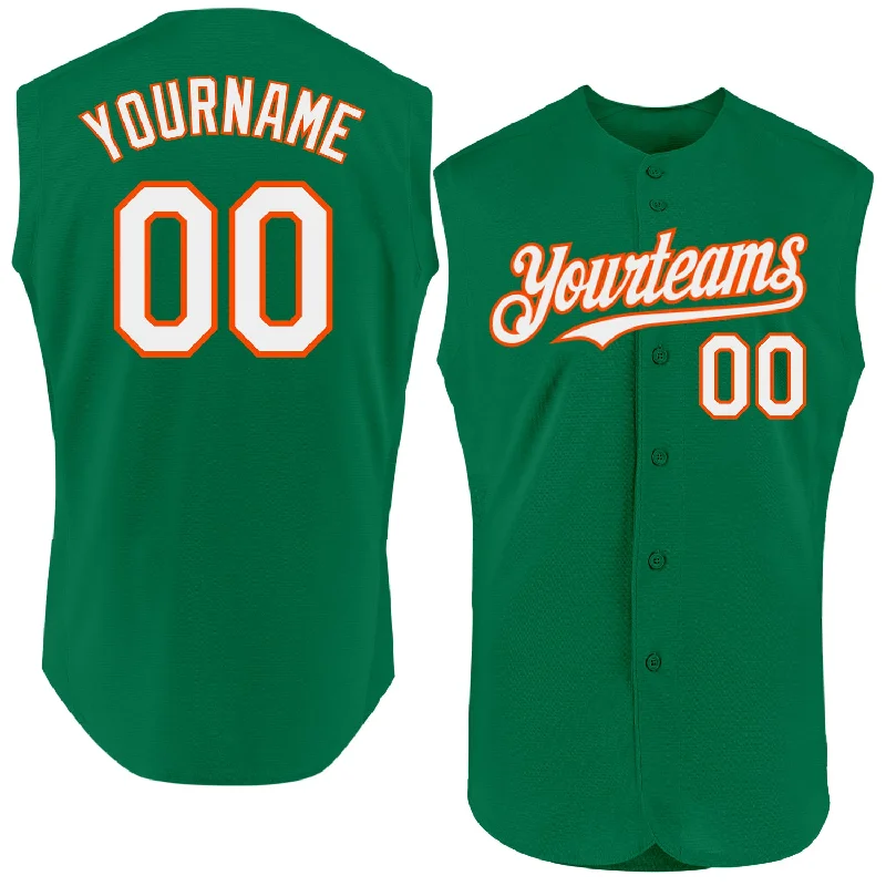 Custom Baseball Jersey For Group Fundraising Orders-Custom Kelly Green White-Orange Authentic Sleeveless Baseball Jersey