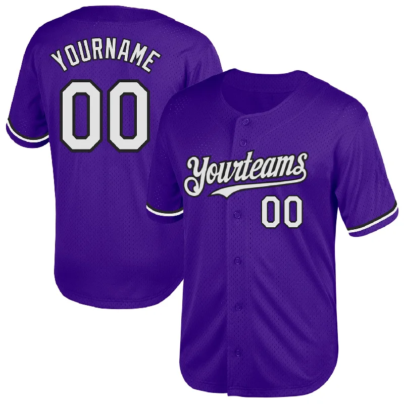 Baseball Jersey For Memorializing Team Achievements-Custom Purple White-Black Mesh Authentic Throwback Baseball Jersey