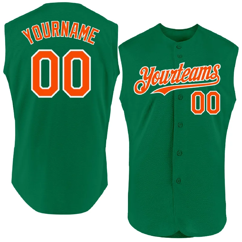 Custom Baseball Jersey For Player Achievement Awards-Custom Kelly Green Orange-White Authentic Sleeveless Baseball Jersey