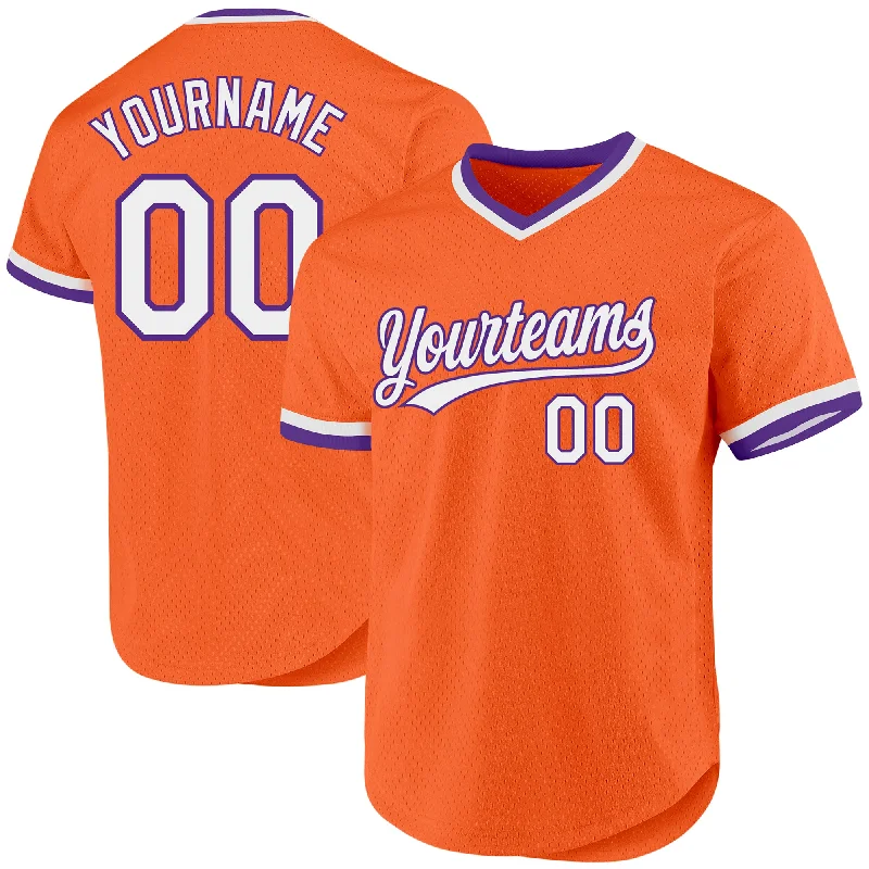 Custom Baseball Jersey For Summer Camps-Custom Orange White-Purple Authentic Throwback Baseball Jersey