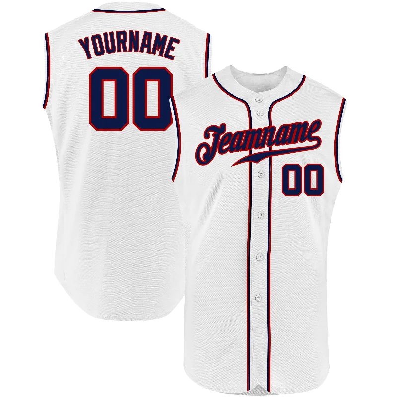 Personalized Baseball Jersey For Exclusive Offers-Custom White Navy-Red Authentic Sleeveless Baseball Jersey