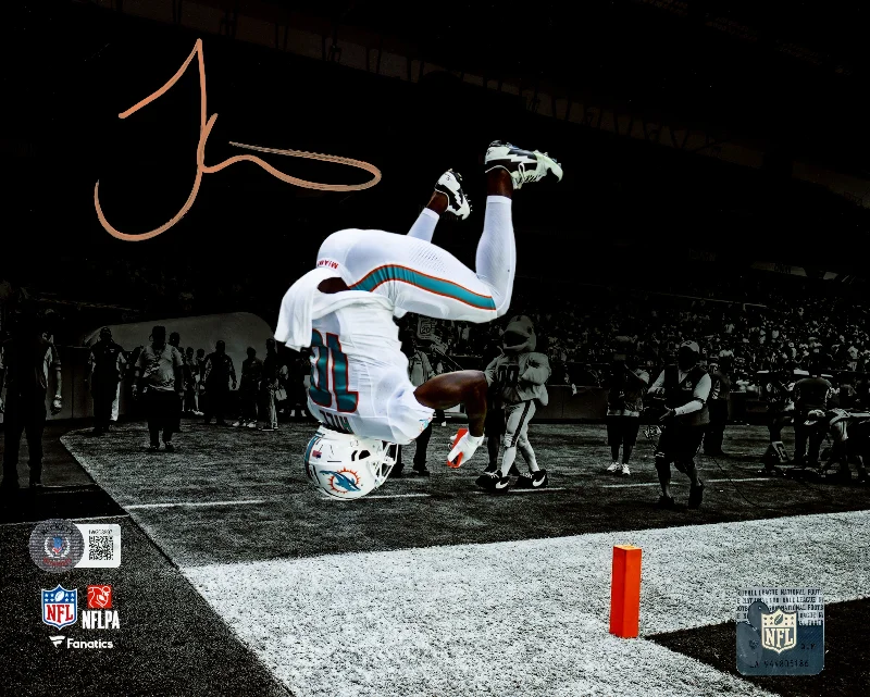 Rugby Helmet For League Players-Tyreek Hill Autographed 8x10 Photo Miami Dolphins Spotlight Selfie Backflip Beckett BAS Witness