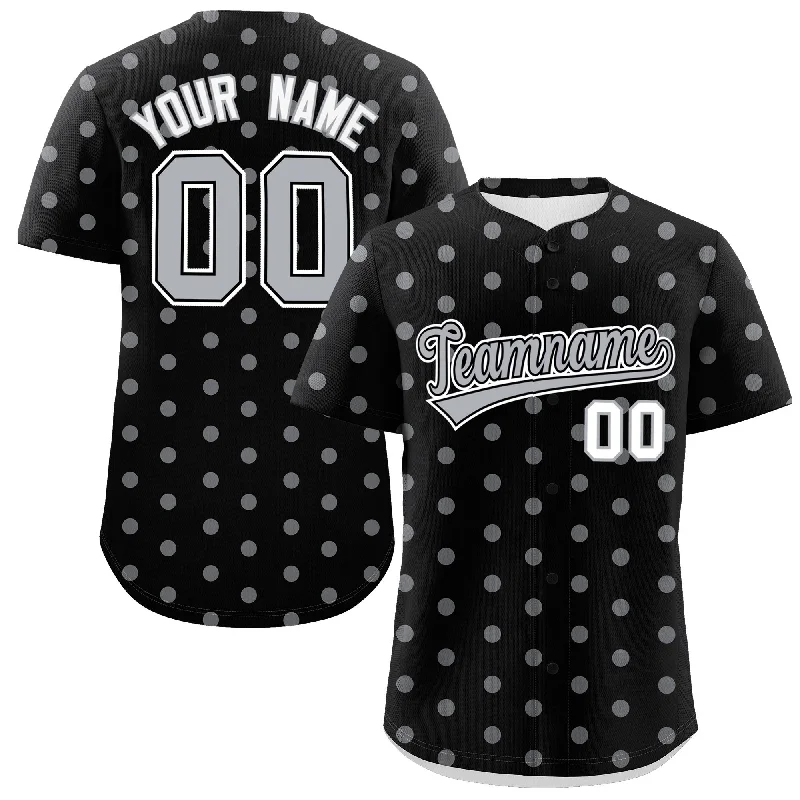 Custom Baseball Jersey For Sports Fans-Custom Black Gray Personalized Polka Dot Graffiti Pattern Authentic Baseball Jersey