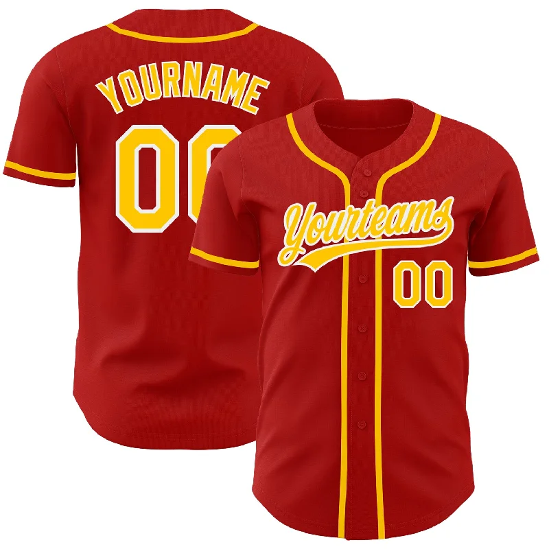 Baseball Jersey For School Sports Events-Custom Red Gold-White Authentic Baseball Jersey