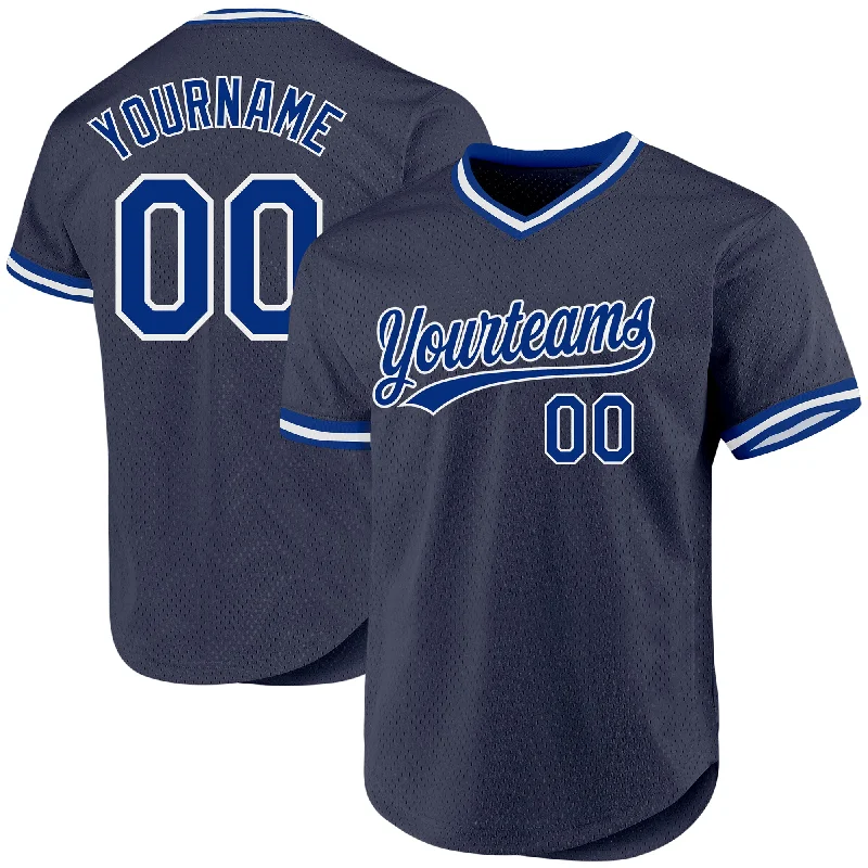 Custom Baseball Jersey For Player Sponsorship-Custom Navy Royal-White Authentic Throwback Baseball Jersey