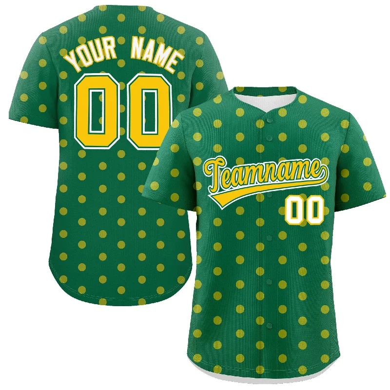 Personalized Baseball Jersey-Custom Kelly Green Gold Personalized Polka Dot Graffiti Pattern Authentic Baseball Jersey