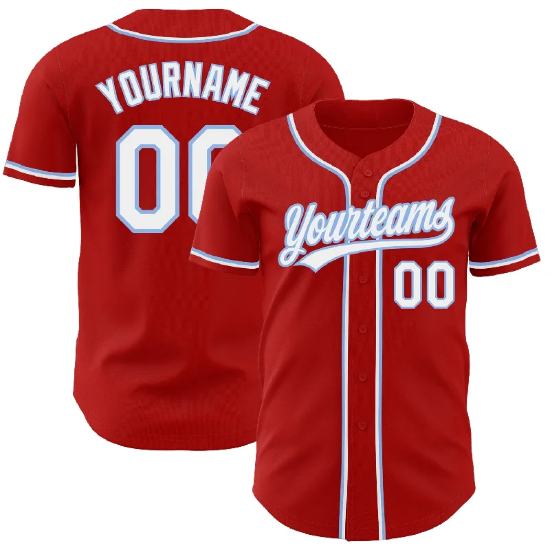 Custom Baseball Jersey For Player Sponsorships-Custom Red White-Light Blue Authentic Baseball Jersey