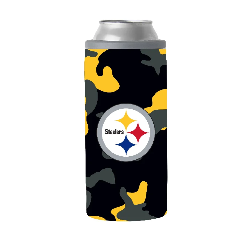 Custom Team Mug For Competitive Teams-Pittsburgh Steelers Camo Swagger 12oz Slim Can Coolie