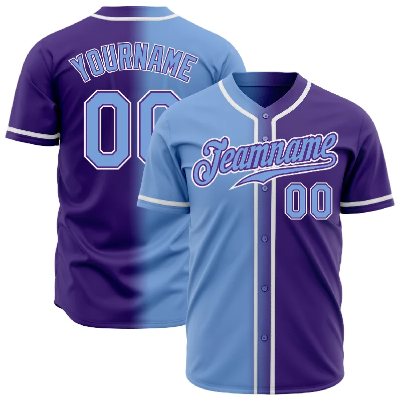 Personalized Baseball Jersey For Group Celebrations-Custom Purple Light Blue-White Authentic Gradient Fashion Baseball Jersey