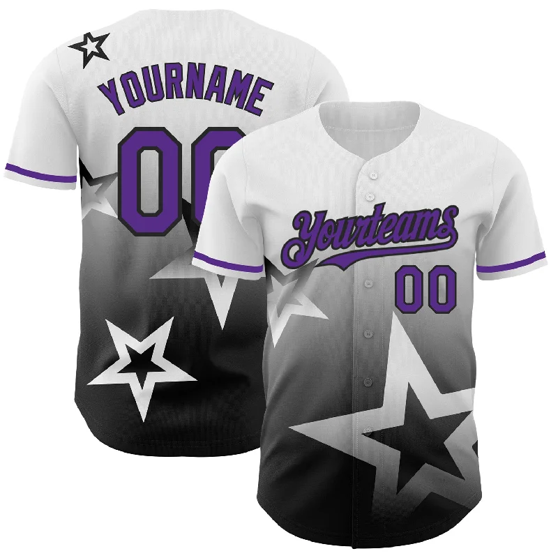 Baseball Jersey For Tournament Winners-Custom White Purple-Black 3D Pattern Design Gradient Style Twinkle Star Authentic Baseball Jersey