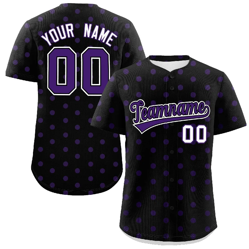 Custom Baseball Jersey For High School Teams-Custom Black Purple Personalized Polka Dot Graffiti Pattern Authentic Baseball Jersey