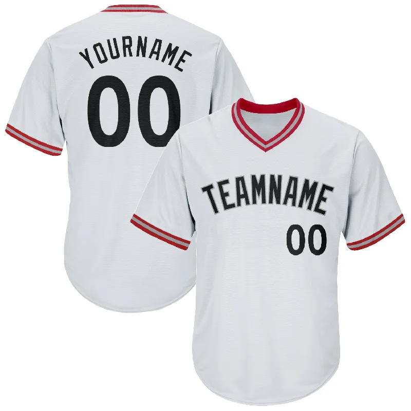 Custom Baseball Jersey For Custom Fan Orders-Custom White Black-Red Authentic Throwback Rib-Knit Baseball Jersey Shirt