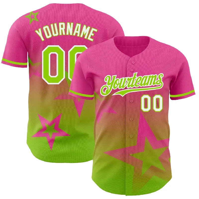 Custom Baseball Jersey For Special Team Edition-Custom Pink Neon Green-White 3D Pattern Design Gradient Style Twinkle Star Authentic Baseball Jersey