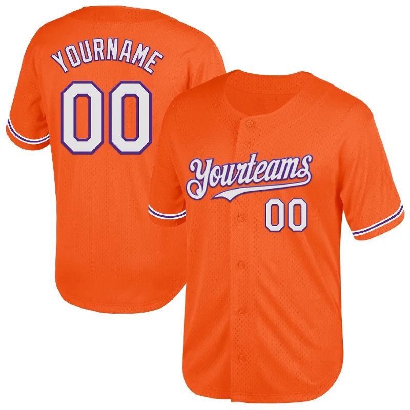 Personalized Baseball Jersey For Coaches-Custom Orange White-Purple Mesh Authentic Throwback Baseball Jersey