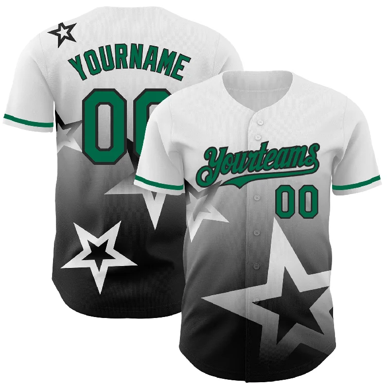 Baseball Jersey With Your Team Colors-Custom White Kelly Green-Black 3D Pattern Design Gradient Style Twinkle Star Authentic Baseball Jersey