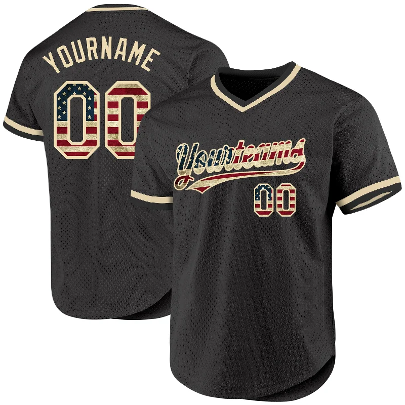 Personalized Baseball Jersey For School Fundraisers-Custom Olive Vintage USA Flag Cream-Black Authentic Throwback Salute To Service Baseball Jersey