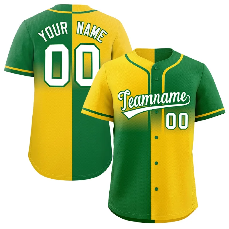 Baseball Jersey With Custom Team Player Designs-Custom Kelly Green Gold Personalized Symmetrical Gradient Design Authentic Baseball Jersey