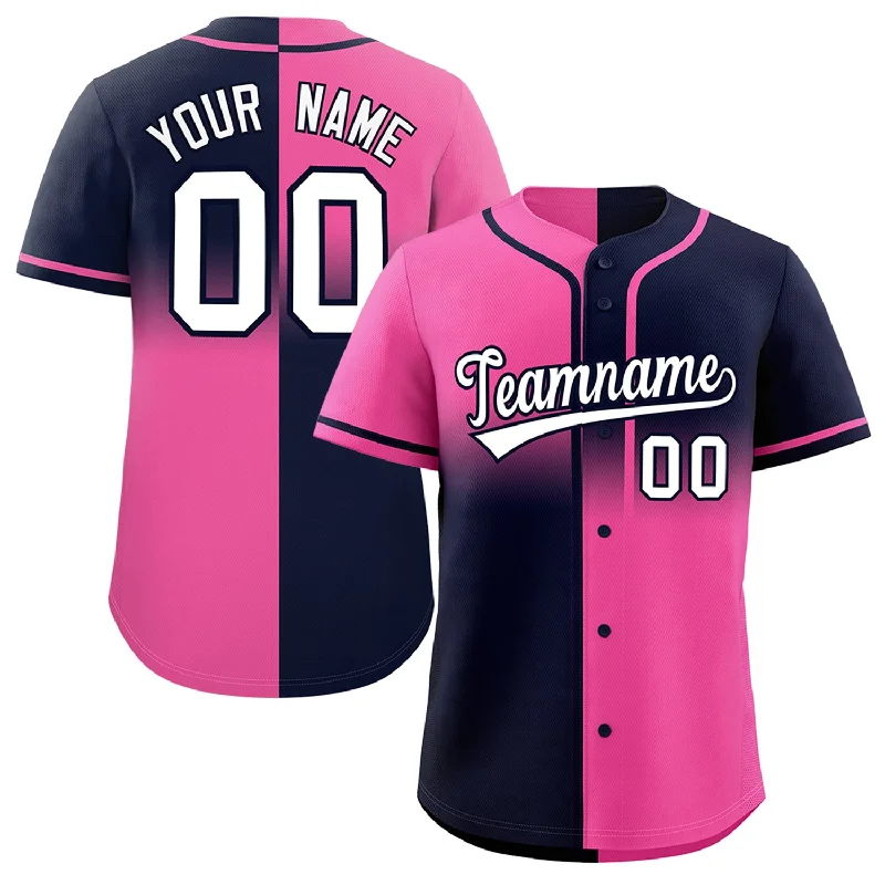 Personalized Baseball Jersey For Volunteer Teams-Custom Navy Pink Personalized Symmetrical Gradient Design Authentic Baseball Jersey