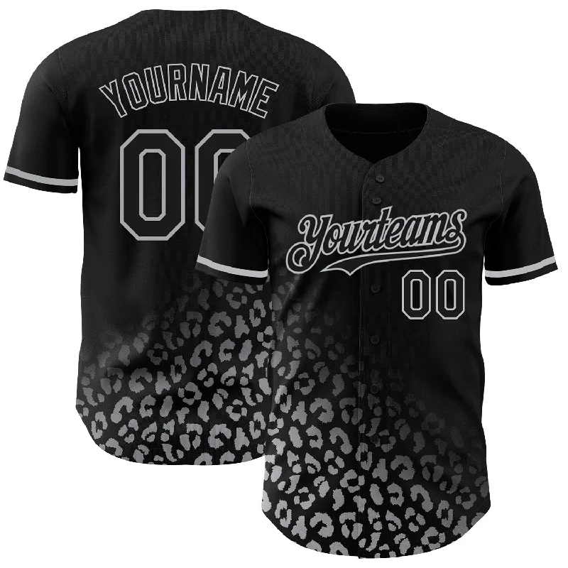 Baseball Jersey For Special Event Customization-Custom Black Gray 3D Pattern Design Leopard Print Fade Fashion Authentic Baseball Jersey