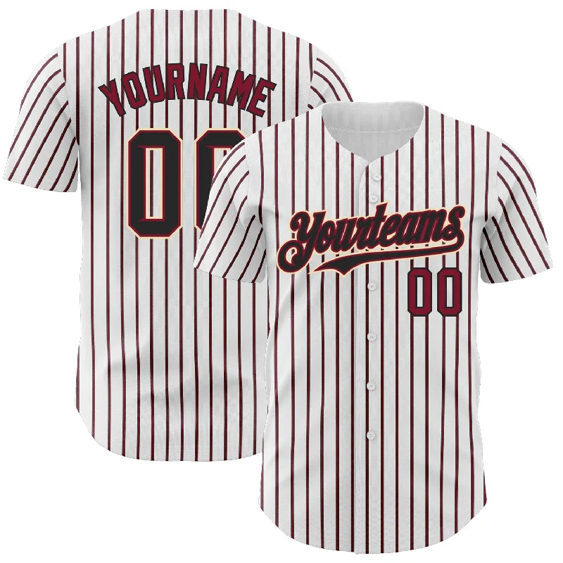 Custom Baseball Jersey For Championship Teams-Custom White (Black Crimson Pinstripe) Black Crimson-Cream Authentic Baseball Jersey