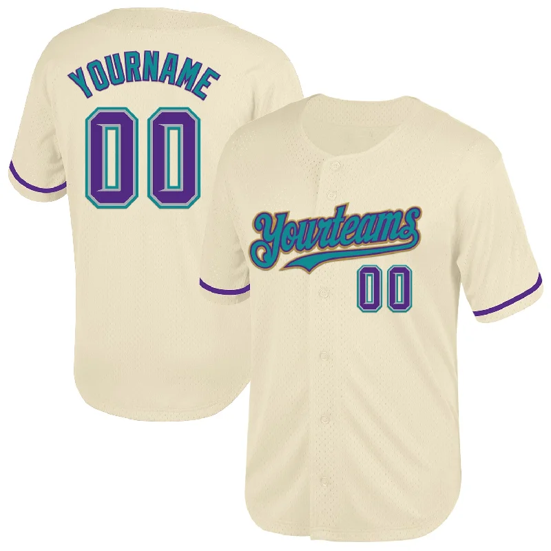 Baseball Jersey With Motivational Quotes-Custom Cream Purple Gray Teal-Old Gold Mesh Authentic Throwback Baseball Jersey