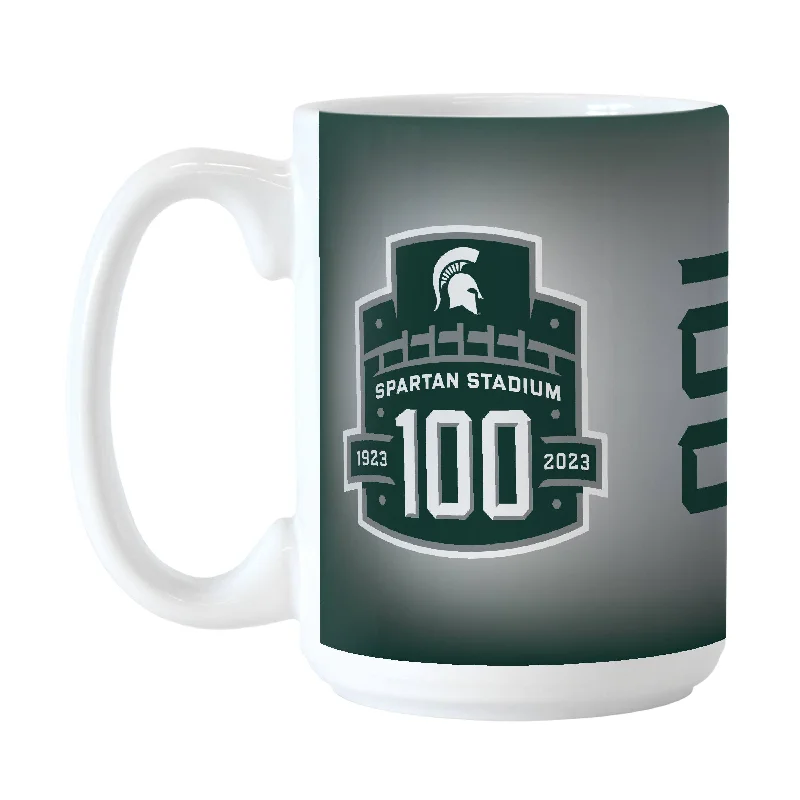 Custom Team Mug For Player Events-Michigan State Stadium 100th Anniversary 15oz Sublimated Mug