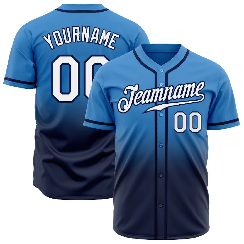 Custom Baseball Jersey With Player Number-Custom Powder Blue White-Navy Authentic Fade Fashion Baseball Jersey