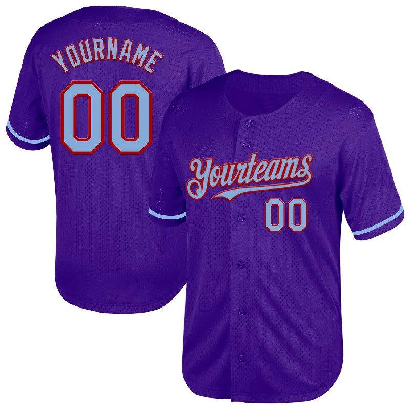 Personalized Baseball Jersey For Group Orders-Custom Purple Light Blue-Red Mesh Authentic Throwback Baseball Jersey