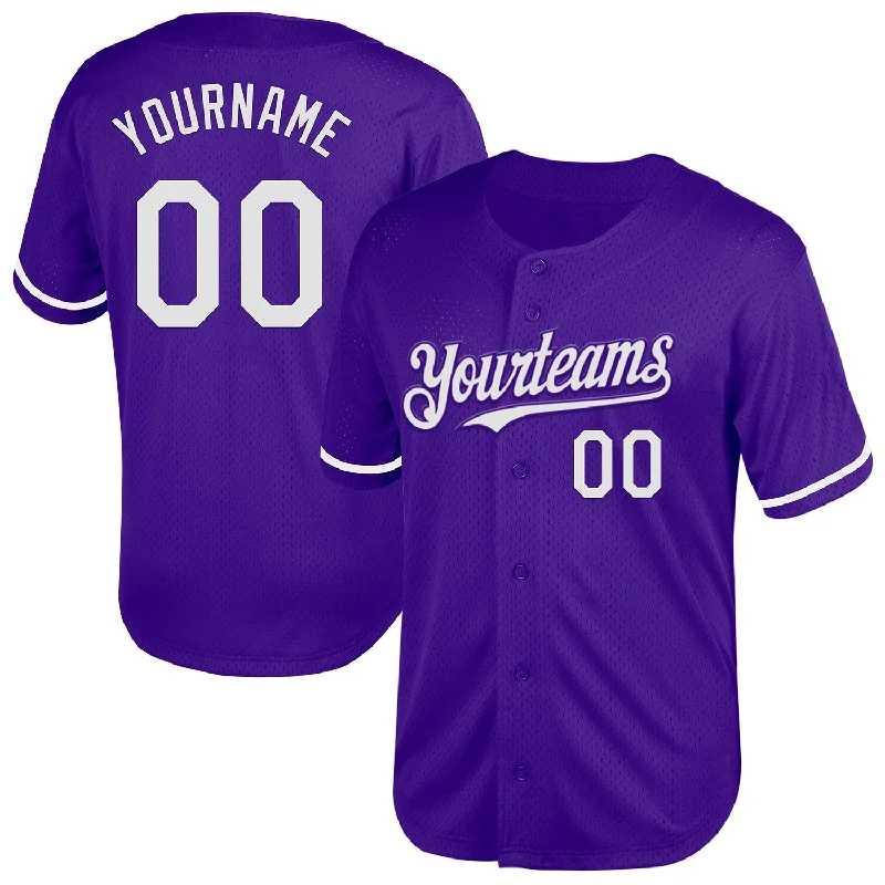 Custom Baseball Jersey For Player Representation-Custom Purple White Mesh Authentic Throwback Baseball Jersey