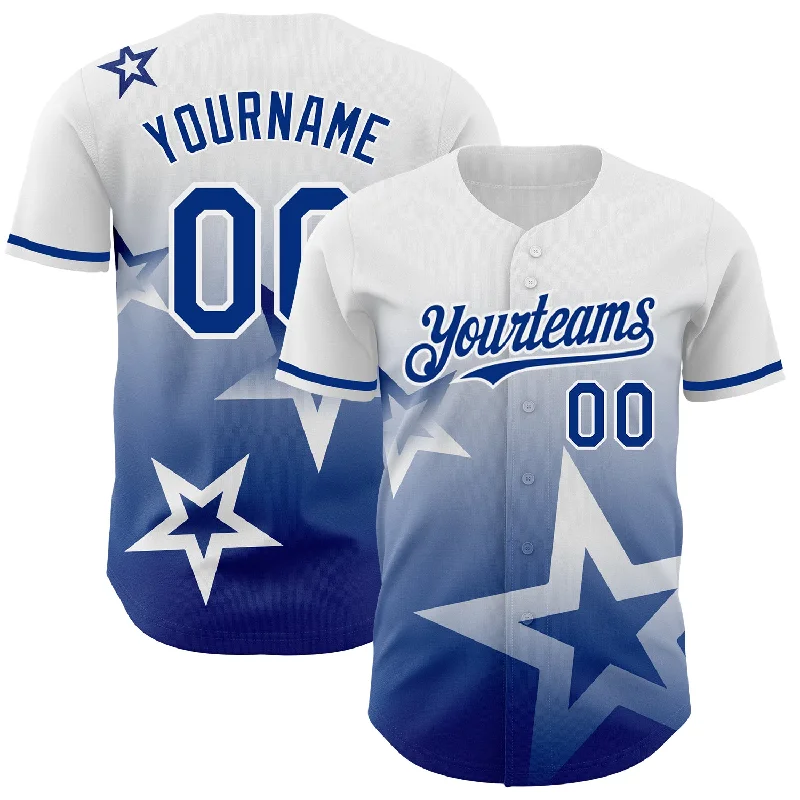 Custom Baseball Jersey For Professional Teams-Custom White Royal 3D Pattern Design Gradient Style Twinkle Star Authentic Baseball Jersey