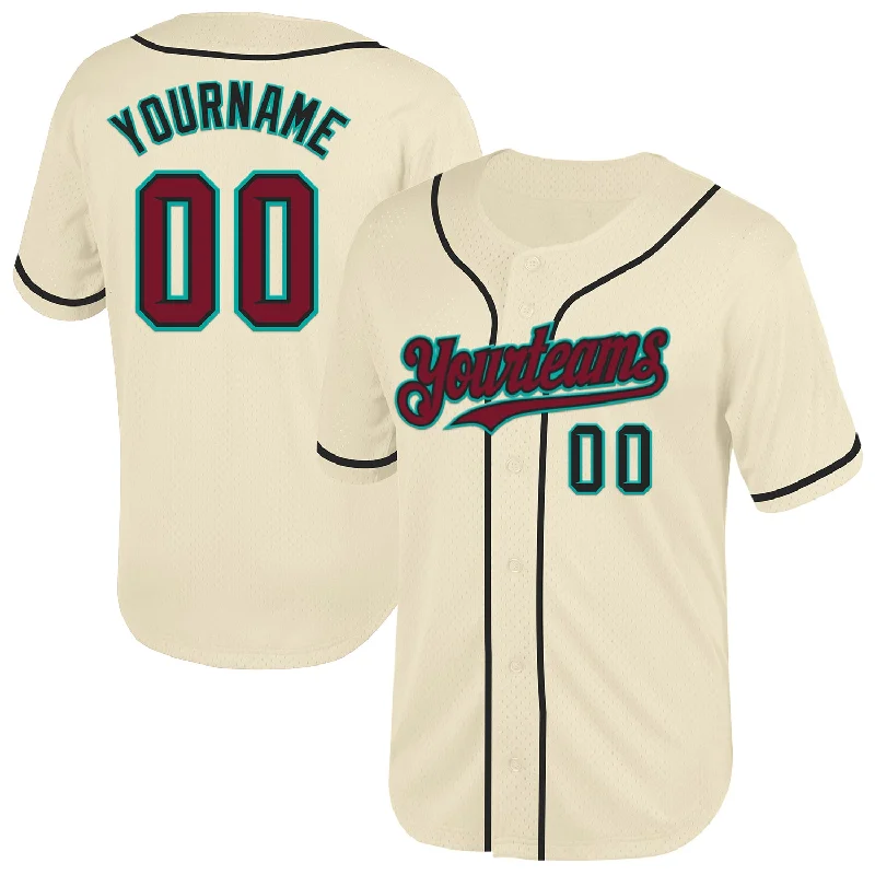 Baseball Jersey For School Fundraising Events-Custom Cream Crimson Black-Aqua Mesh Authentic Throwback Baseball Jersey