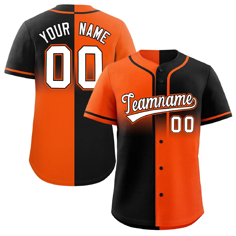 Personalized Baseball Jersey For Kids-Custom Black Orange Personalized Symmetrical Gradient Design Authentic Baseball Jersey