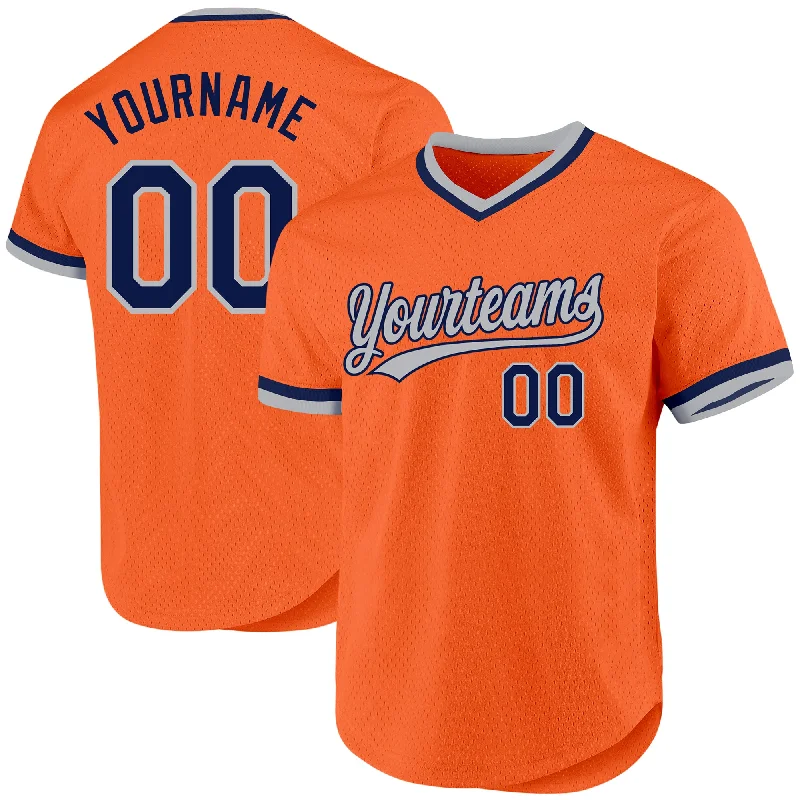 Custom Baseball Jersey For Fan Appreciation Day-Custom Orange Navy-Gray Authentic Throwback Baseball Jersey