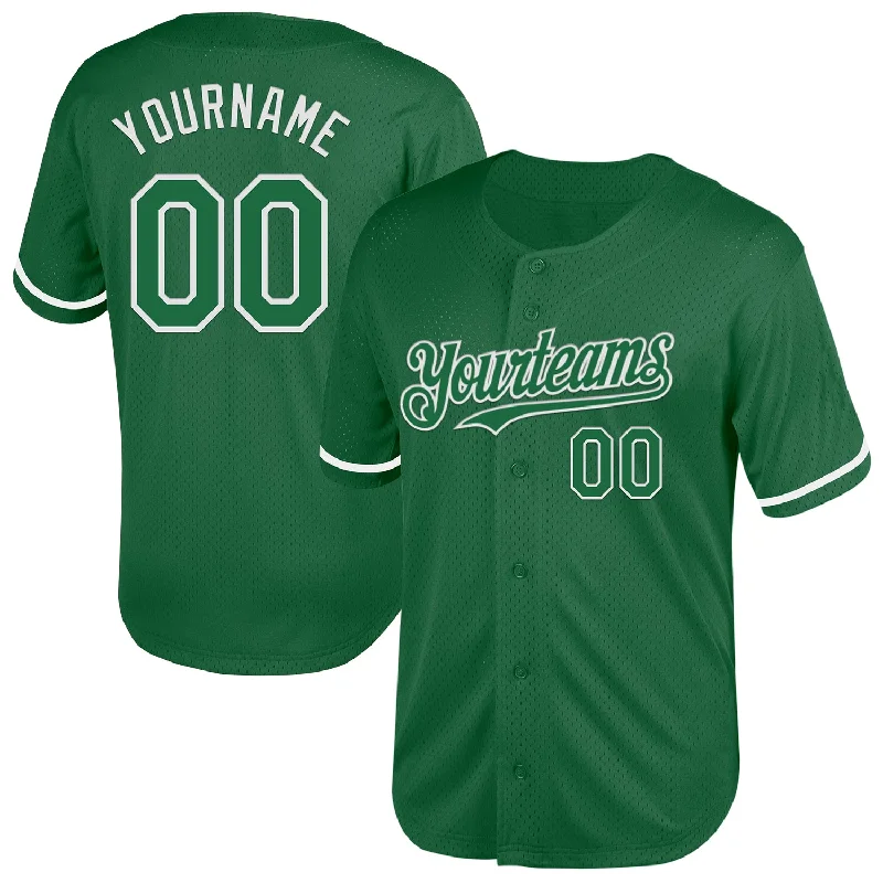 Personalized Baseball Jersey For School Spirit-Custom Kelly Green White Mesh Authentic Throwback Baseball Jersey