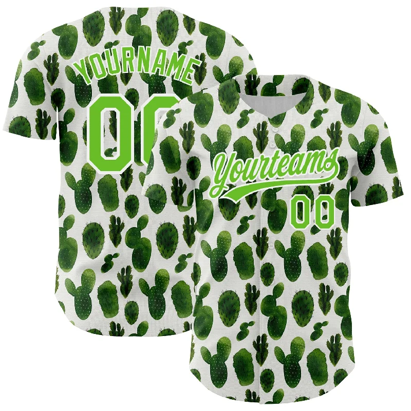 Personalized Baseball Jersey For School & Club Teams-Custom White Aurora Green 3D Pattern Design Cactus Festival Authentic Baseball Jersey