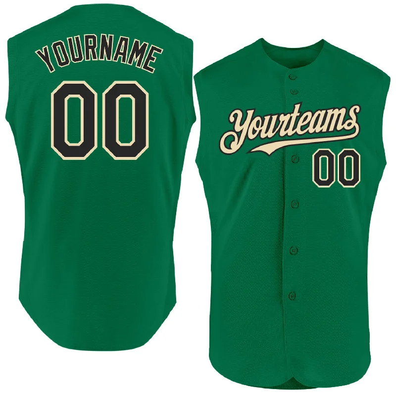 Custom Baseball Jersey For Player Gifts & Recognition-Custom Kelly Green Black-Cream Authentic Sleeveless Baseball Jersey