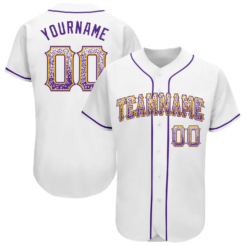 Personalized Baseball Jersey For Event Winners-Custom White Purple-Gold Authentic Drift Fashion Baseball Jersey