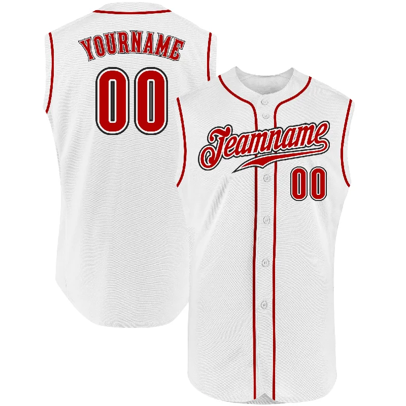 Personalized Baseball Jersey For School Leagues-Custom White Red-Black Authentic Sleeveless Baseball Jersey