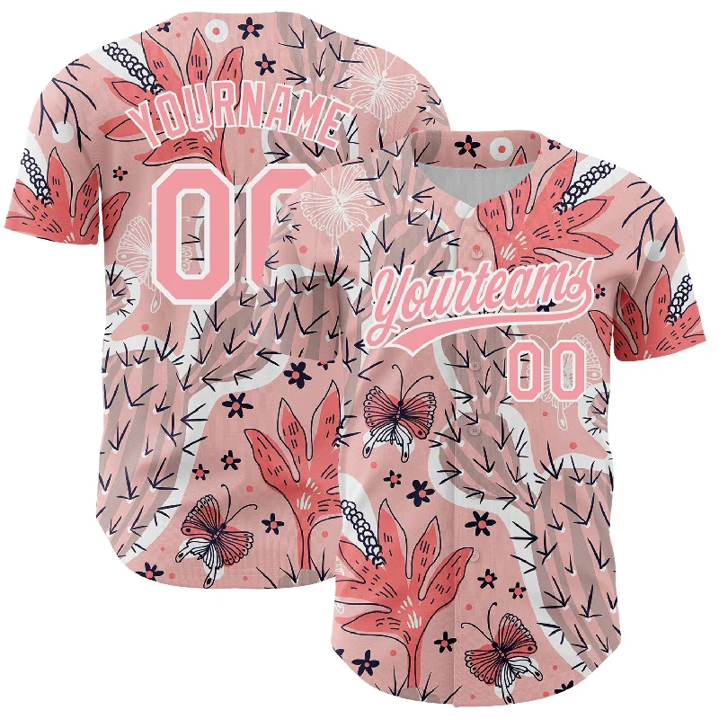 Custom Baseball Jersey For Fans-Custom Medium Pink White 3D Pattern Design Cactus Festival Authentic Baseball Jersey