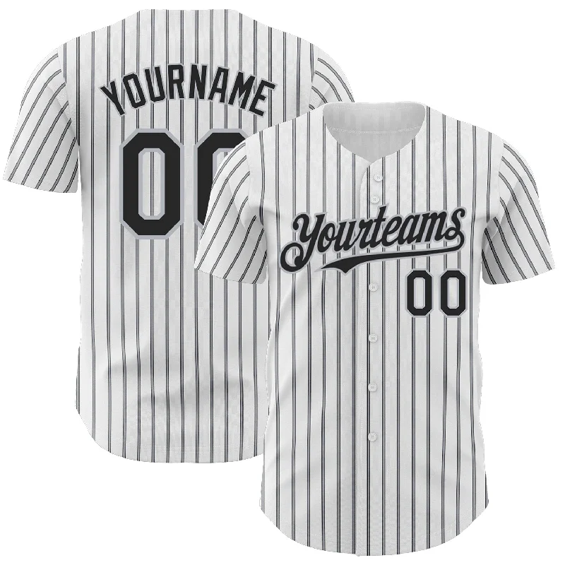 Personalized Baseball Jersey For Custom Team Wear-Custom White (Black Gray Pinstripe) Black-Gray Authentic Baseball Jersey