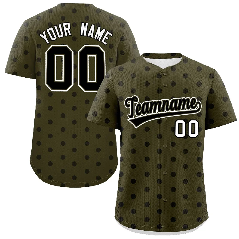 Baseball Jersey With Player Number & Name-Custom Olive Black Personalized Polka Dot Graffiti Pattern Authentic Baseball Jersey