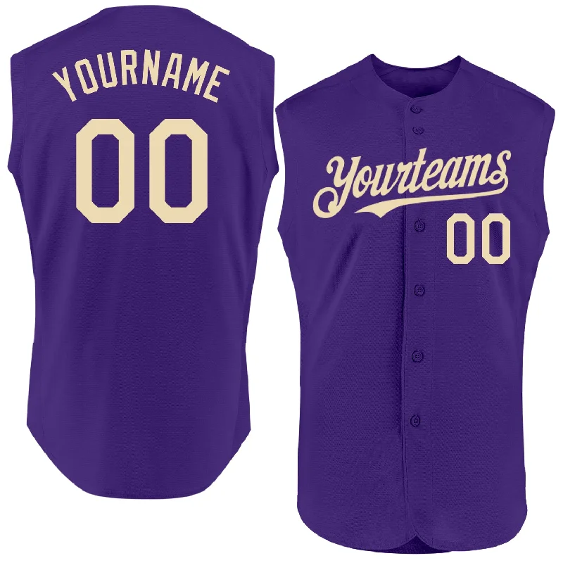 Baseball Jersey With Custom Colors-Custom Purple Cream Authentic Sleeveless Baseball Jersey