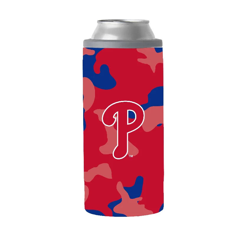 Personalized Team Mug For Sports Clubs-Philadelphia Phillies 12oz Camo Slim Can Coolie