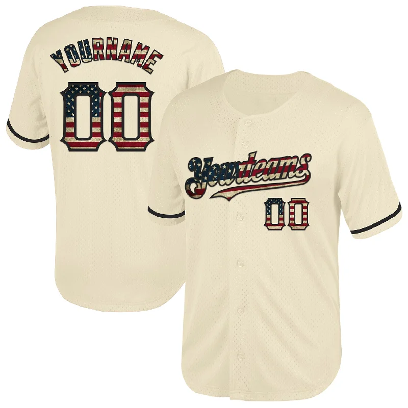 Baseball Jersey For School Spirit Week-Custom Cream Vintage USA Flag-Black Mesh Authentic Throwback Baseball Jersey