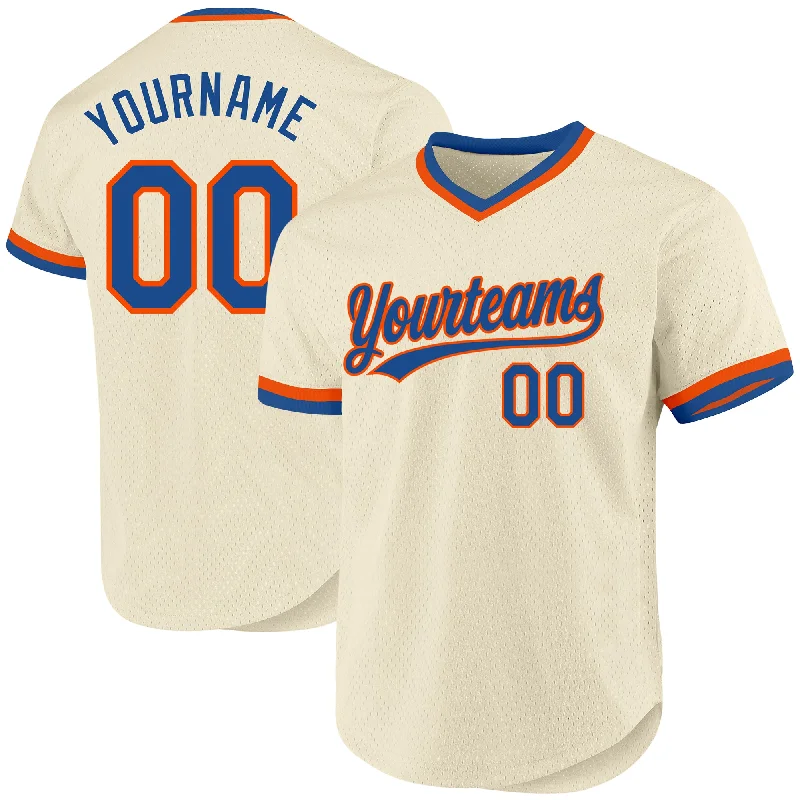 Custom Baseball Jersey For Coaches & Staff-Custom Cream Blue-Orange Authentic Throwback Baseball Jersey