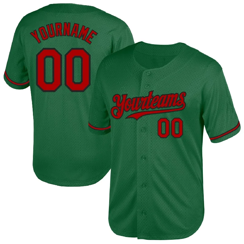 Custom Baseball Jersey For Family & Friend Groups-Custom Kelly Green Red-Black Mesh Authentic Throwback Baseball Jersey