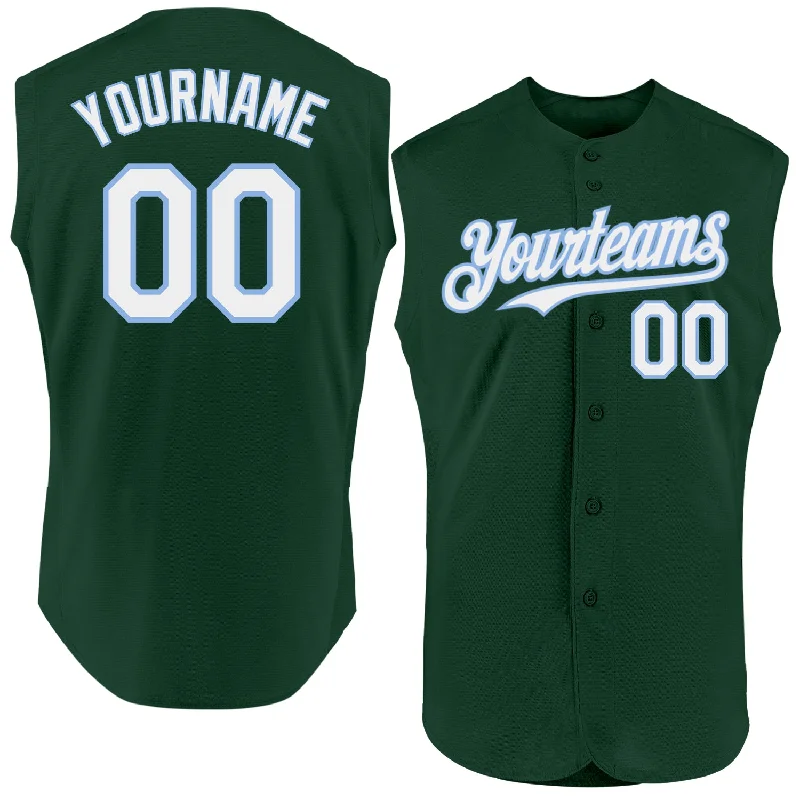 Baseball Jersey For Youth Leagues-Custom Green White-Light Blue Authentic Sleeveless Baseball Jersey