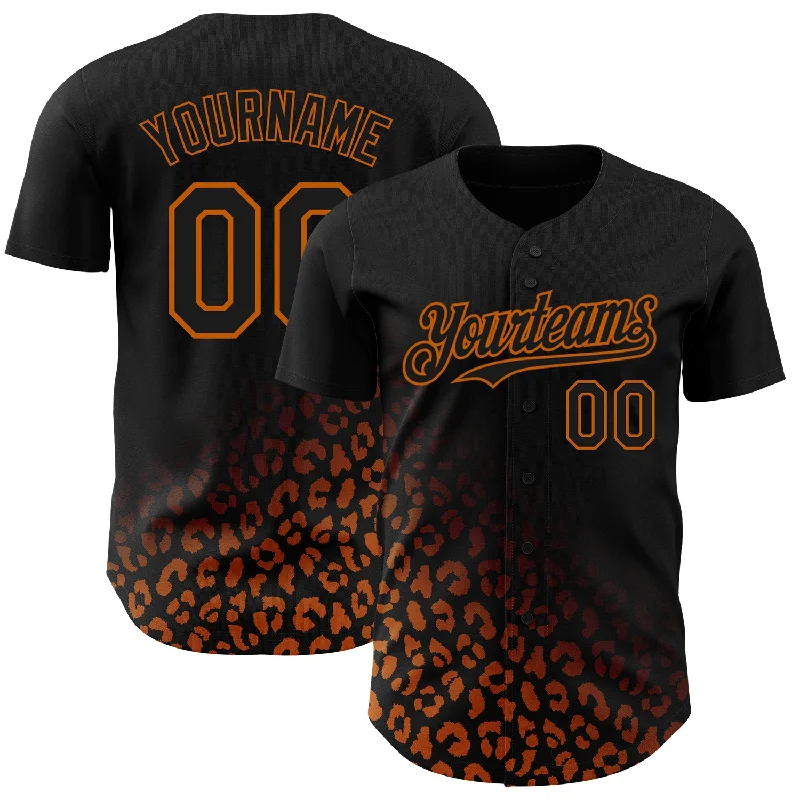 Personalized Baseball Jersey For Official Merchandise-Custom Black Texas Orange 3D Pattern Design Leopard Print Fade Fashion Authentic Baseball Jersey