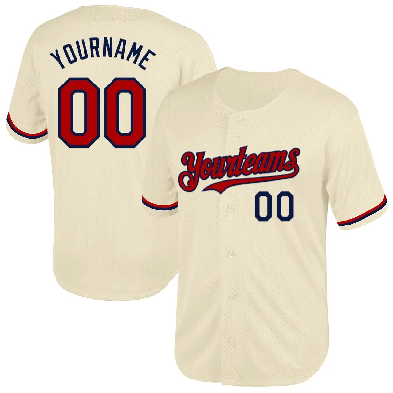 Custom Baseball Jersey-Custom Cream Red-Navy Mesh Authentic Throwback Baseball Jersey